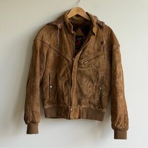 Geronimo Genuine Leather Hooded Jacket Brown Size 36